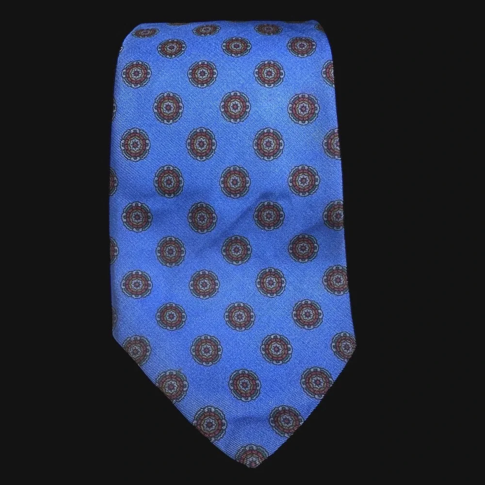 Brooks‎ Brothers Makers Silk Tie Blue Medallion Geometric Mens Necktie USA Made